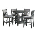 Grey counter height dining table with four matching chairs