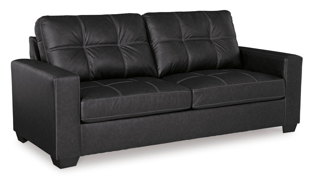 Dark minimalist modern sofa with contrast stitching front view