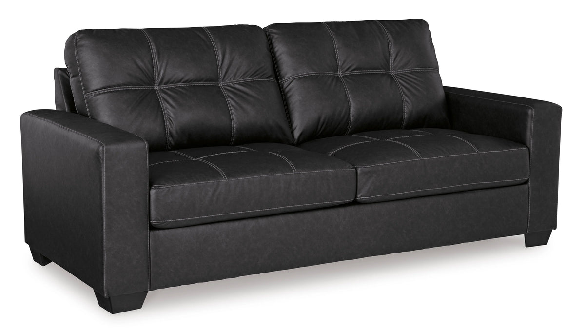 Dark minimalist modern sofa with contrast stitching front view