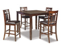 Dark brown counter height table with 4 faux leather bar stools