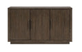 Traditional dining server with three-door storage and open shelves