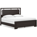 Dark brown king panel bed with traditional frame front view
