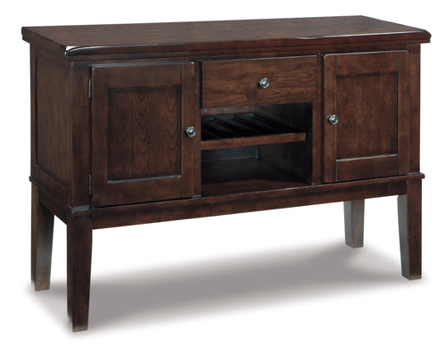 Dark brown farmhouse shaker-style dining server with cabinet doors