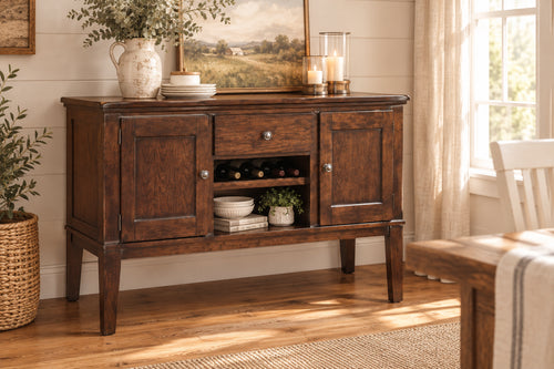 Dark brown farmhouse shaker-style dining server - lifestyle view