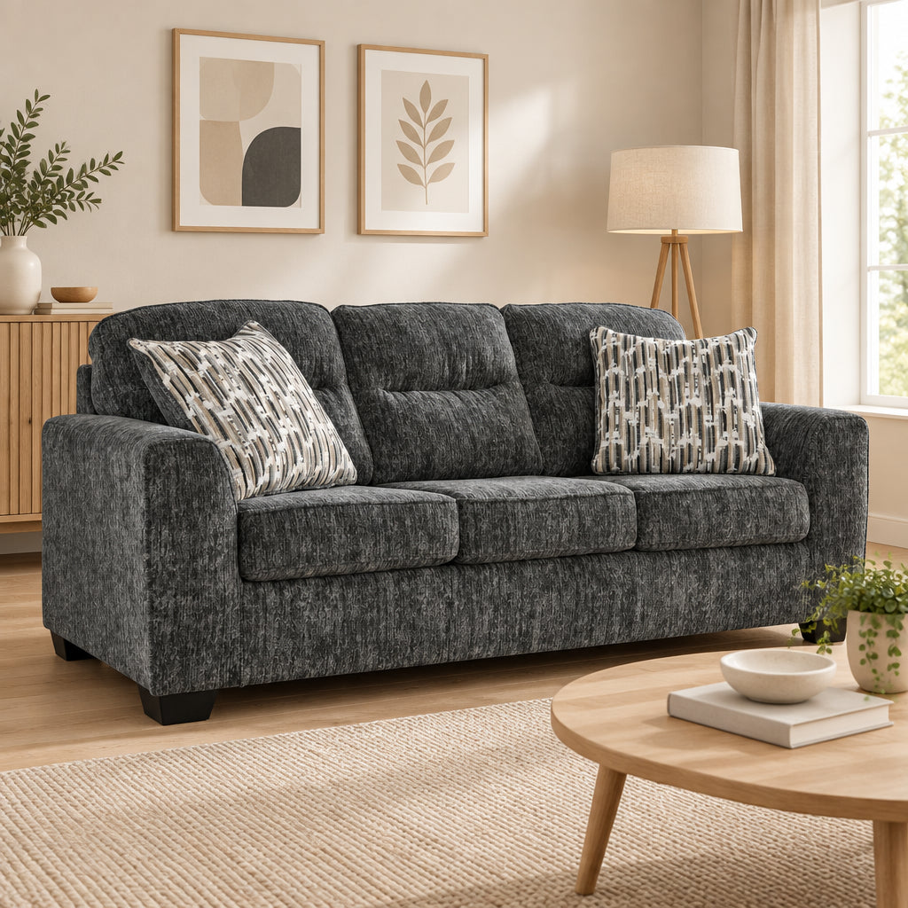 Lonoke contemporary sofa with plush upholstery and accent pillows