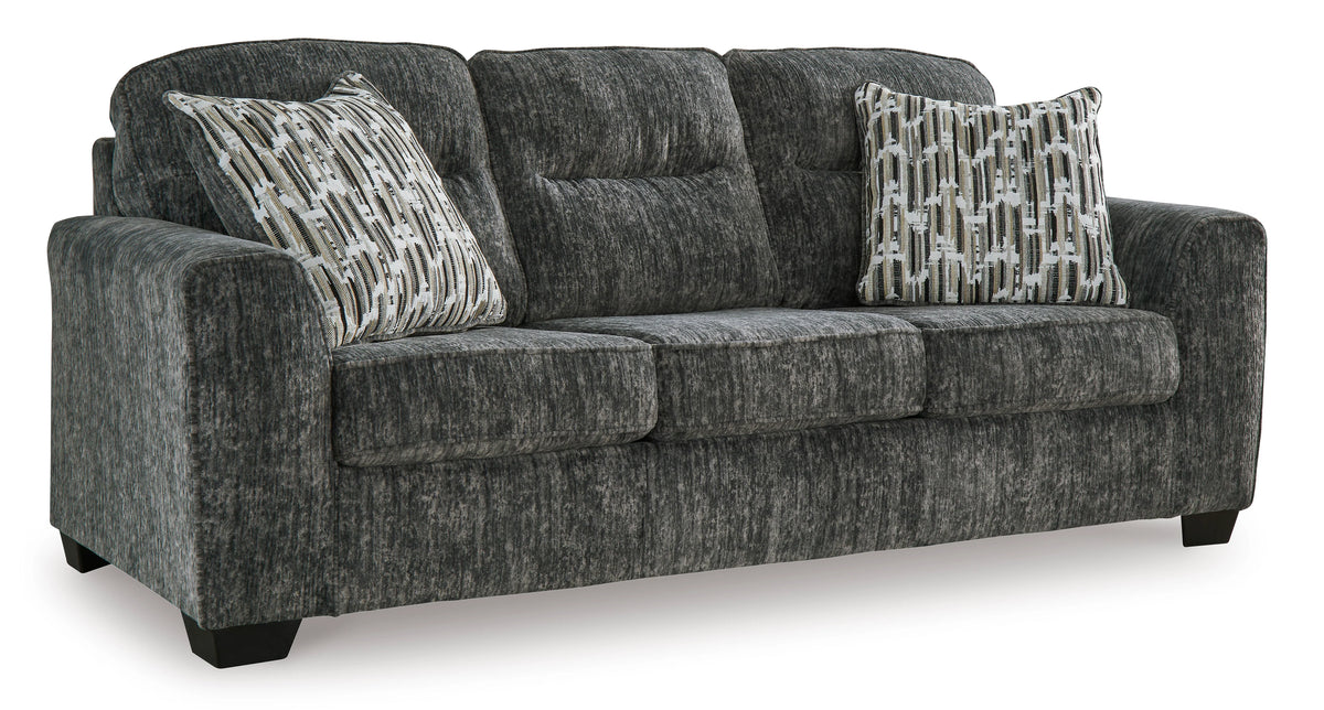 Lonoke contemporary sofa with accent pillows side view